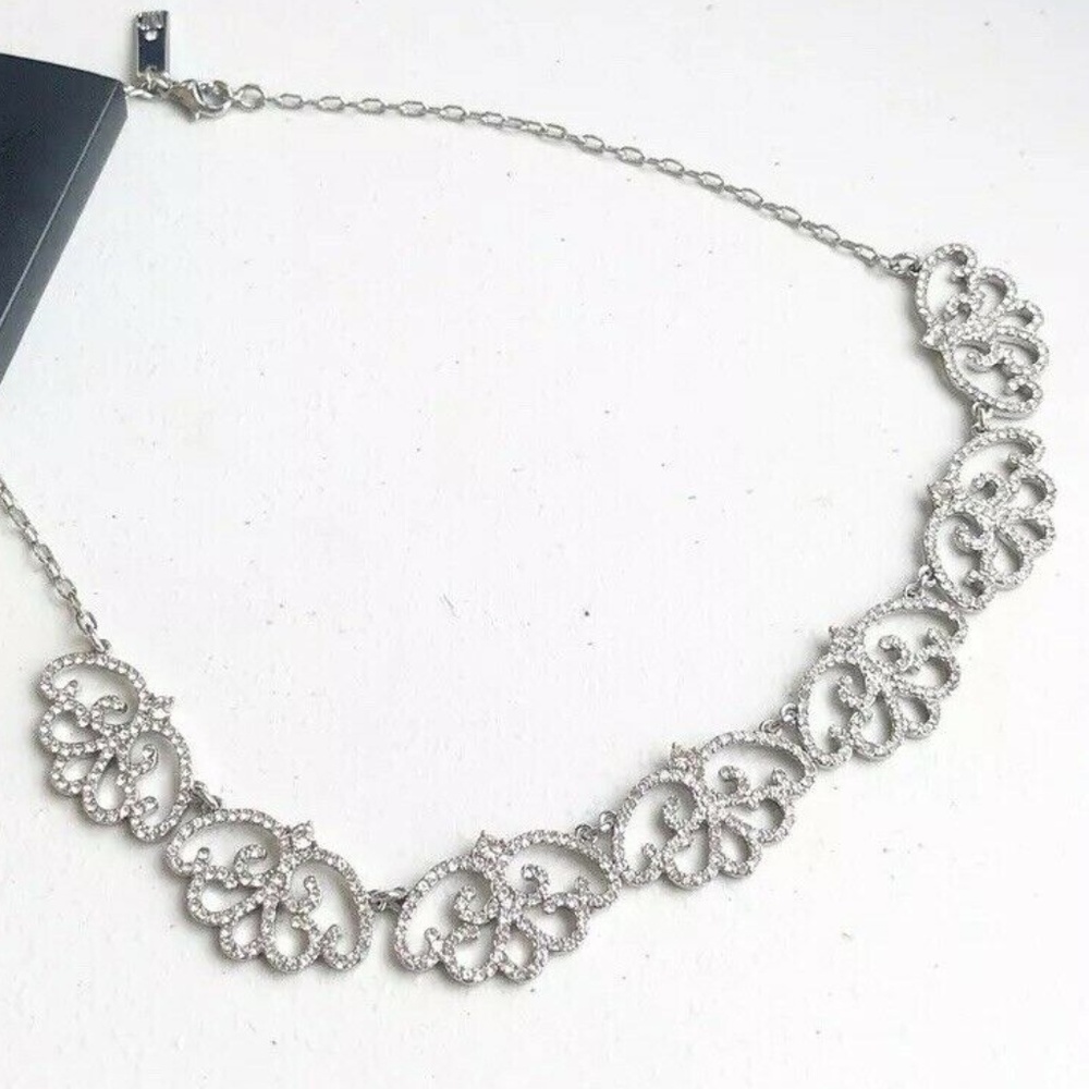I.N.C. Silver-Tone Pavé Round Heart Necklace NWT
